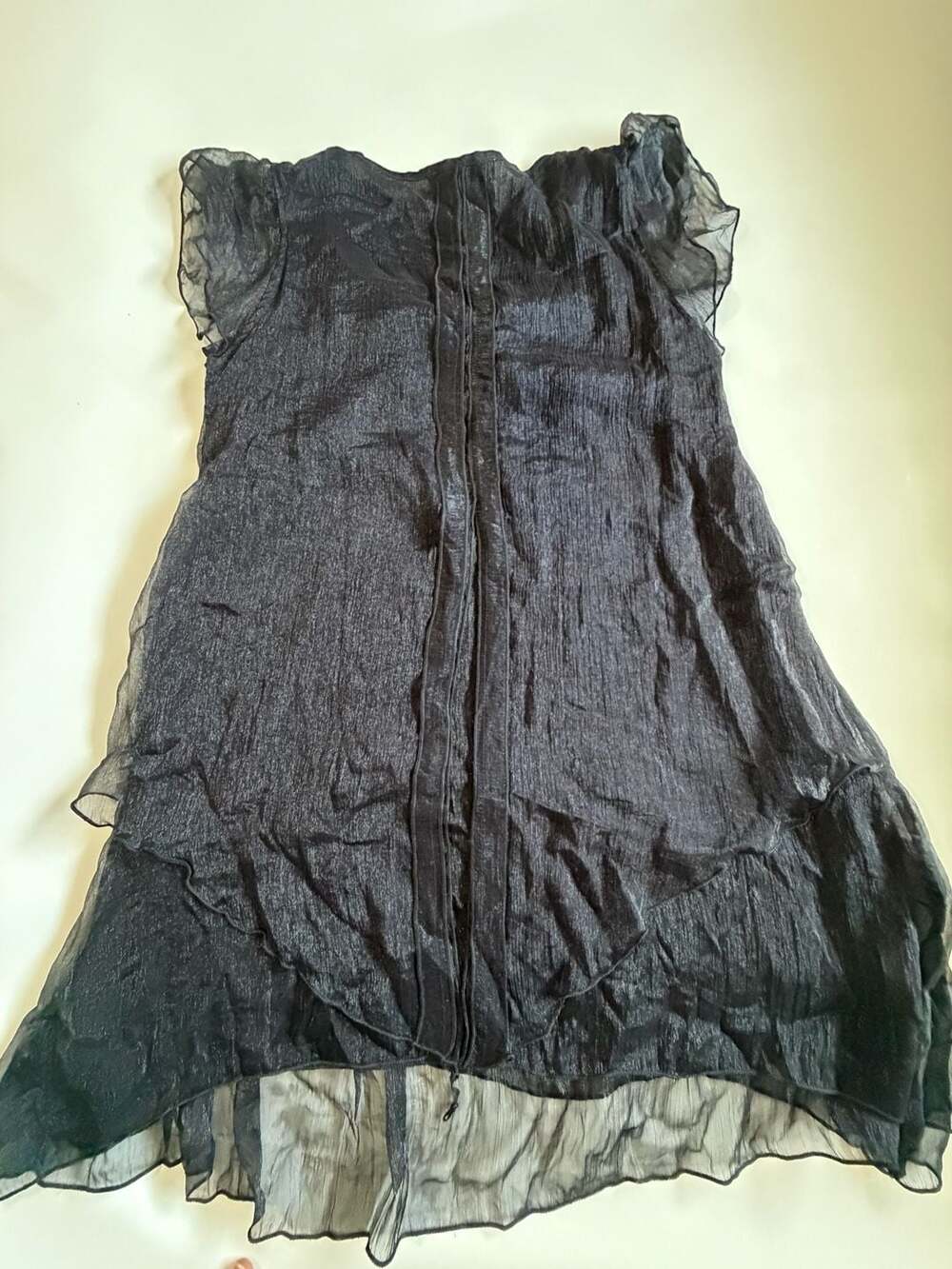 Pretty Angel Black Sheer Ruffle Babydoll Dress L Fairy Whimsy Y2K Goth - Picture 7 of 7